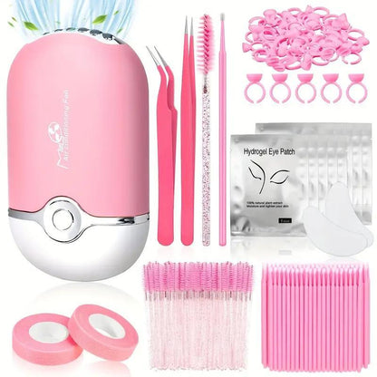 Eyelash Extension Tool Set, Including 1 Count Eyelash Fan, 2 Counts Tweezers, 100pcs Eyelash Swabs, 50pcs Brushes, 100pcs Glue Ring, 2pcs Tapes, 10pcs Eye Patch