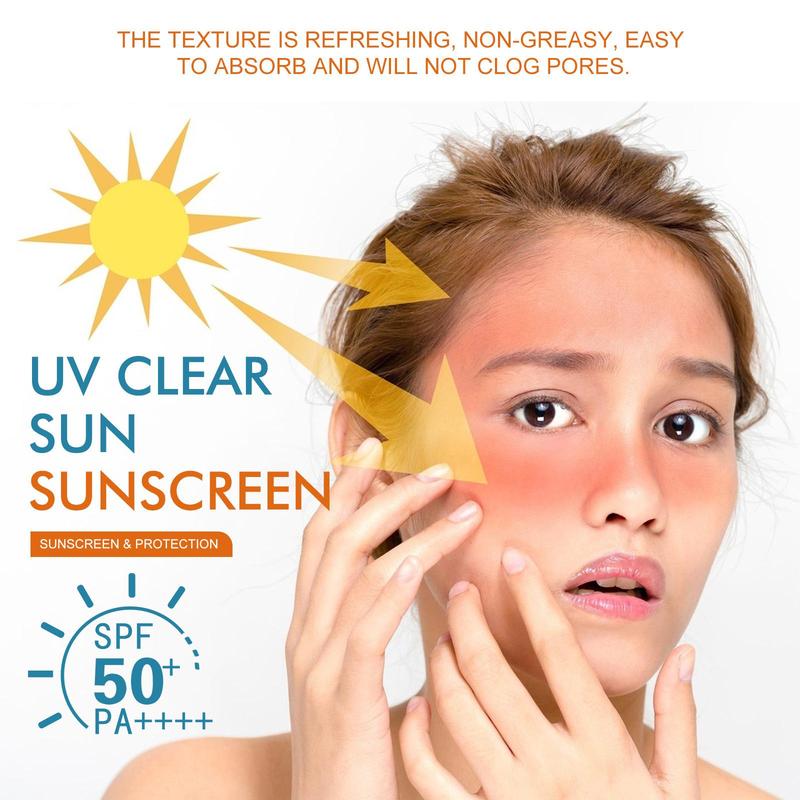 UV Clear Sunscreen, Refreshing Protective Cream, Outdoor Protection Against Sun Exposure In Summer, Ultraviolet Rays, Moisturizing Skin, Even And Bright