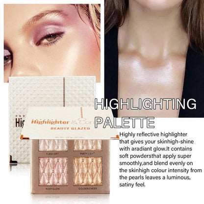 4 Color Long-lasting Highlighter Palette, 1 Count Shimmering Highlighter Makeup Palette, Facial Brightening Cosmetics for Women