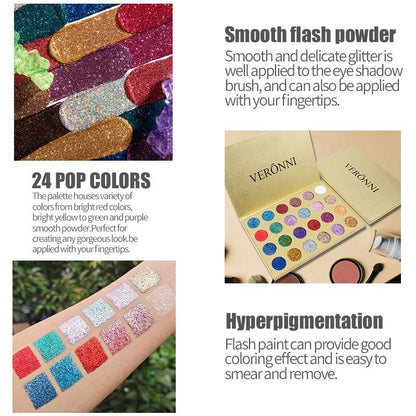 24 Color Shimmer Eyeshadow Palette, Glitter Eye Shadow Makeup Palette, Long Lasting Shimmering Eye Shadow Makeup Products for Women, Gifts for Her