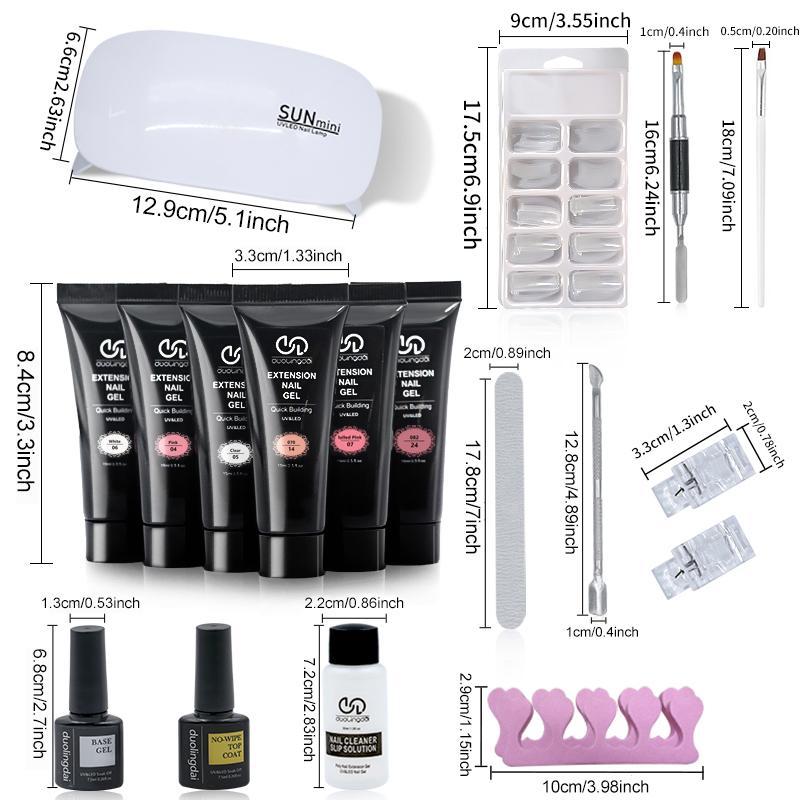 Nail Art Extension Gel Kit, 1 Set Nail Extension Gel Kit with UV Lamp, Construction Glue, Gel and Nail Shape, for Beginners and DIY Beauty Nail Salon At Home