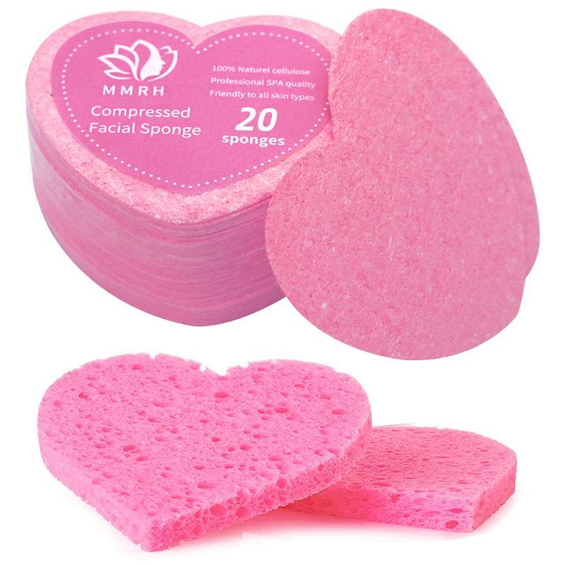 Comfort Heart Shaped Compressed Facial Cleansing Sponges, 20pcs/set Natural Facial Cleansing Pads, Summer Reusable Facial Exfoliating Cleansing Tools, Cruel Summer