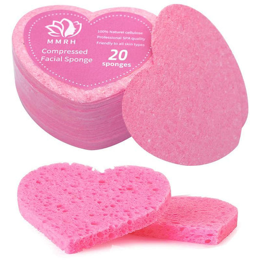 Comfort Heart Shaped Compressed Facial Cleansing Sponges, 20pcs/set Natural Facial Cleansing Pads, Summer Reusable Facial Exfoliating Cleansing Tools, Cruel Summer