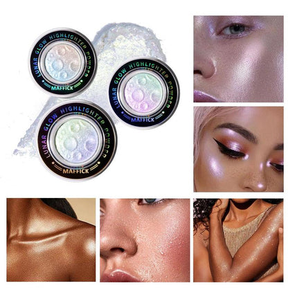 Planet Design Glitter Highlighter Powder, 3 Counts Long Lasting Body Shimmering Powder, High-gloss Sparkling Makeup Product for Women and Girls