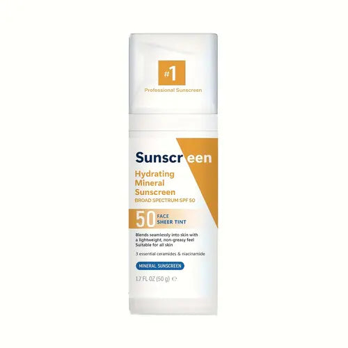 Facial Mineral Sunscreen - Facial Moisturizer with Broad Spectrum SPF50 - Zinc Oxide Sunscreen for Men and Women - UVA And UVB Protection Moisture Skincare Comfort Skin Repair