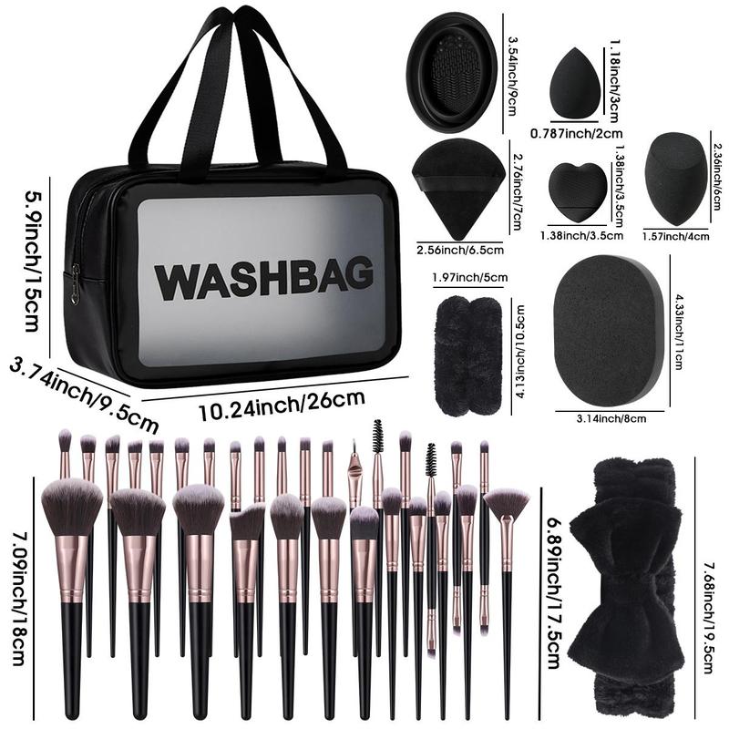 Makeup Tool Set, 49pcs/set Makeup Tools, Including Makeup Brush, Beauty Blender, Finger Puff, Mini Beauty Blender, Cleansing Bowl, Makeup Bag, Cleansing Puff, Wristband and Headband, Back To School?Makeup Tools for Beginners