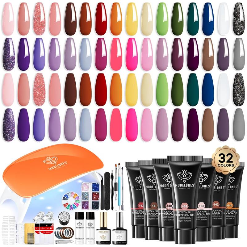 [New Product Sale] Modelones Poly Nail Gel Kit, 133pcs, 32 Colors Complete Extension Gel Nail Kit with Nail Lamp Slip Solution Builder Nail Kits Nail Art Tools for Starter DIY Nail Supplies Gift Kit