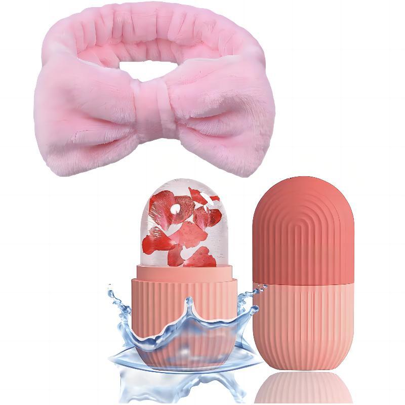 Face Ice Roller & Bowknot Headband Set for Gifts, 1 Handheld Ice Roller for Face & Hair & 1 Bowknot Headband, Face Ice Roller & Bandanas for Summer