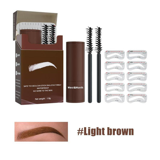 Waterproof Eyebrow Powder Set (1 Set), Including 10pcs Eyebrow Stamp & 2pcs Brush, Long Lasting Eyebrow Powder Stick, Eye Brow Makeup Tool for Women