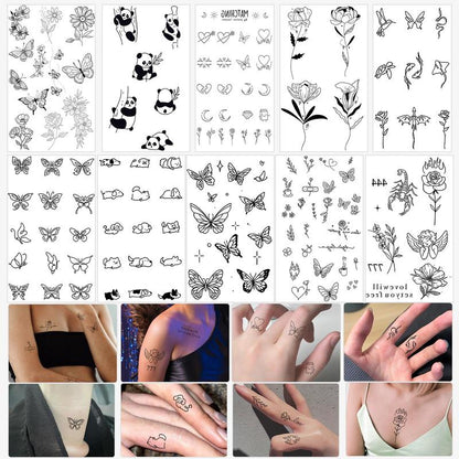 Mix Styles Temporary Tattoo Stickers, 10pcs/set Cartoon Animal & Flower Patterns Tattoo Sticker for Women & Men, Body Art Fact Art Stickers for Face Arm Neck