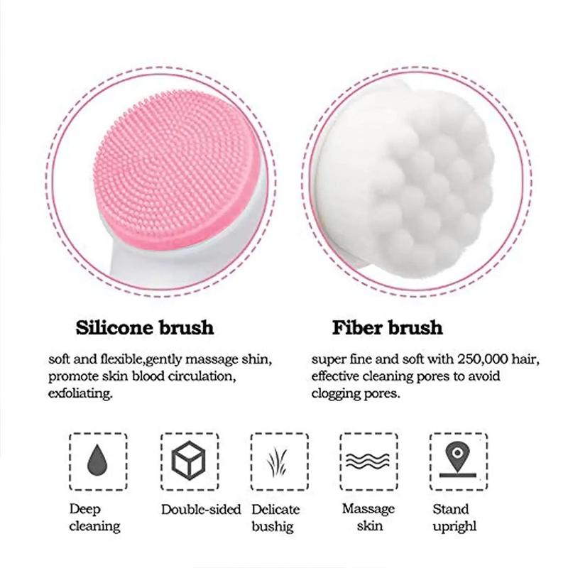 2-in-1 Skin Care Face Brush, Silicone Facial Scrubber, Manual Double Sided Foaming Face Wash Brush, Facial Skin Massager for Facial Cleaning, Exfoliating