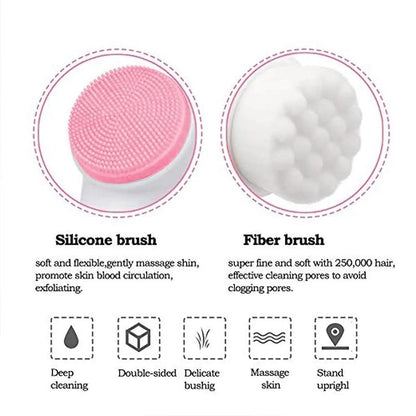 2-in-1 Skin Care Face Brush, Silicone Facial Scrubber, Manual Double Sided Foaming Face Wash Brush, Facial Skin Massager for Facial Cleaning, Exfoliating