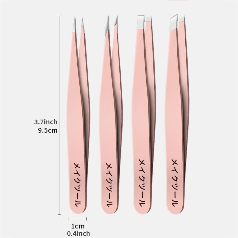 Professional Eyebrow Tweezers (4pcs/set), Manual Stainless Steel Eyebrow Trimmer, Portable Eyebrow Shaping Tool, Facial Makeup Tools for Women