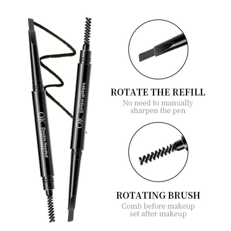 Triangle Double Head Automatic Eyebrow Pencil, Not Easy Peeling & Fading Eyebrow Pen, Waterproof & Anti Sweat Eyebrow Pencil & Eyebrow Brush