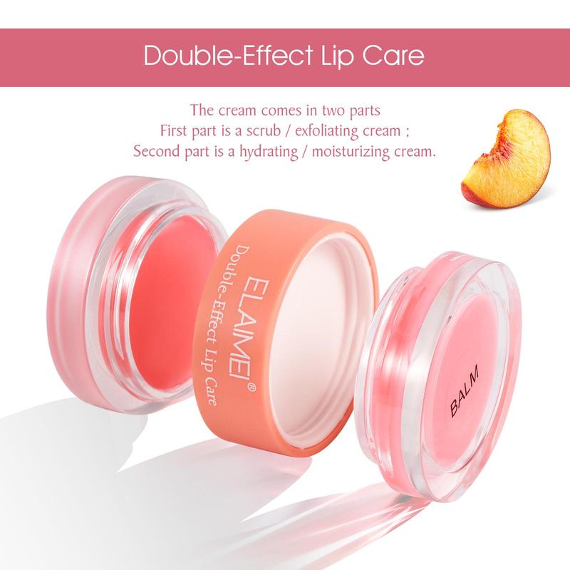 Double Effect Lip Care Kit, 2pcs/set Strawberry  & Peach Flavor Moisturizing Lip Care, Hydrate and Rejuvenate Dry Cracked Lips, Lip Care Products for Women and Girls