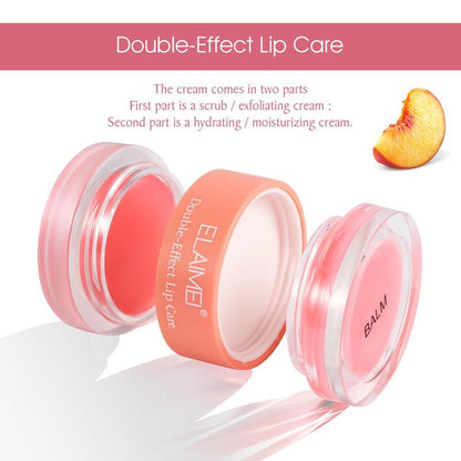 Double Effect Lip Care Kit, 2pcs/set Strawberry  & Peach Flavor Moisturizing Lip Care, Hydrate and Rejuvenate Dry Cracked Lips, Lip Care Products for Women and Girls