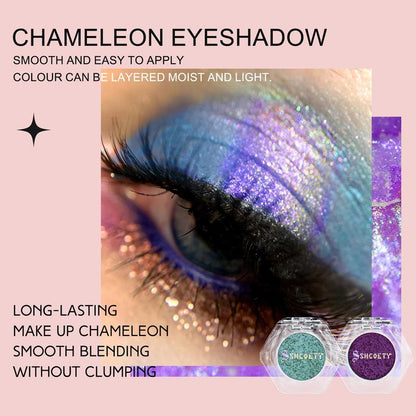 Single Pressed Chameleon Eyeshadow, Glitter Eye Shadow Makeup Products, Mashed Potato Texture Neon Glitter Eyeshadow Powder, Suitable for Party Music Festival Masquerade