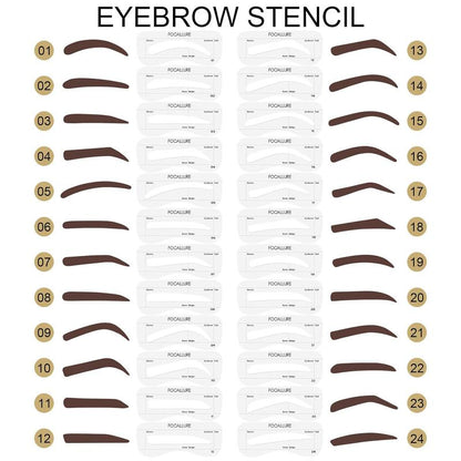 FOCALLURE Eyebrow Stamp and Eyebrow Stencil Kit, 24 Reusable Brow Shape, Waterproof Eyebrow Powder, Long-Lasting, Easy to Use, Filling and Shaping Perfect Eyebrow Makeup