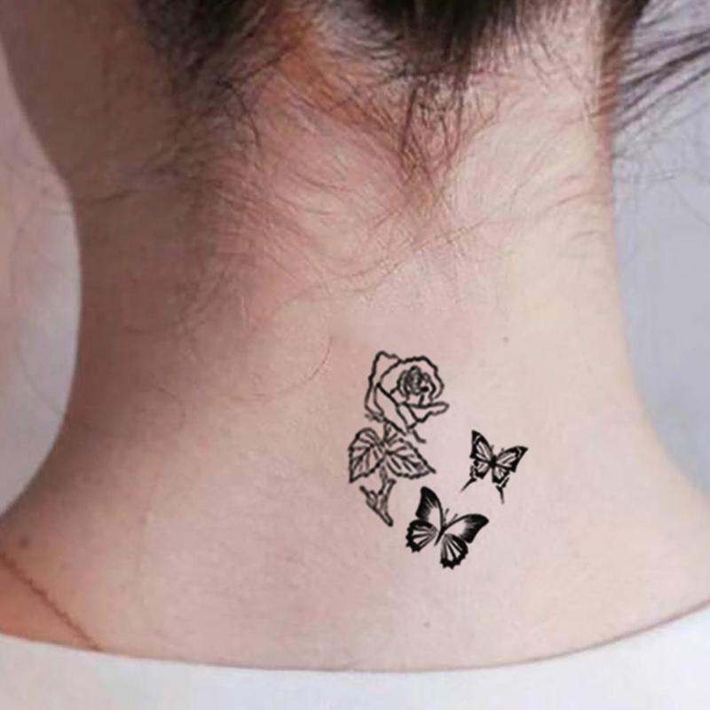 Butterfly & Letter Pattern Temporary Tattoo Sticker, 8 Sheets Aesthetic Body Art Sticker for Women and Girls