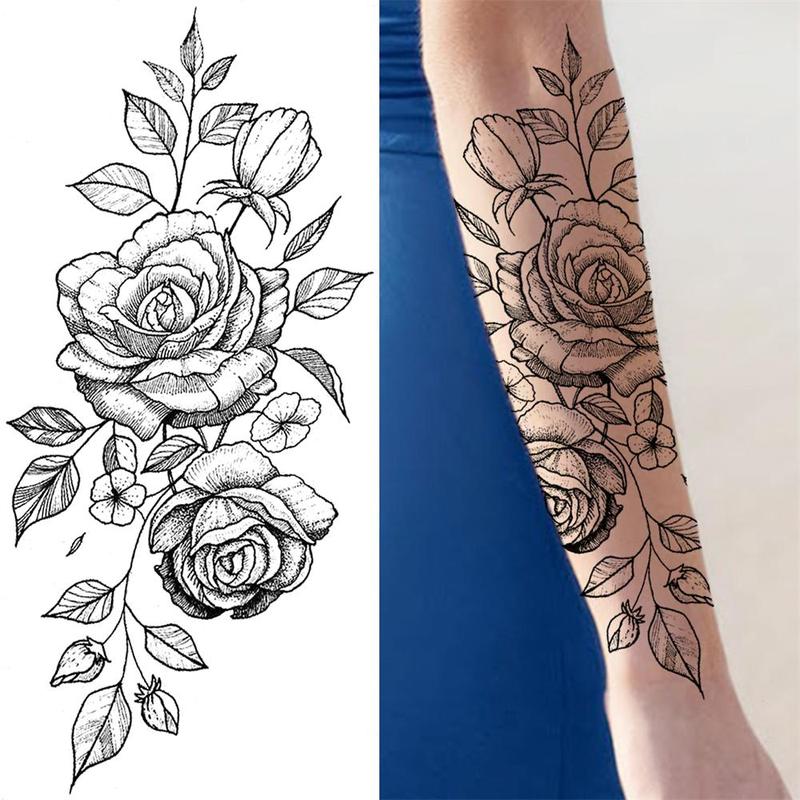 Flower Pattern Temporary Tattoo Sticker, 10pcs/set Fake Tattoo Sticker, Body Art Sticker for Women & Men, Realistic Tattoo Sticker for Arms, Neck, Ankle, Legs, Painless Body Art Decoration