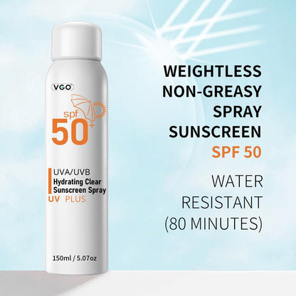 VGO Hydrating Clear Sunscreen Spray  SPF50 150ml 5.07oz Effective sun protection up to 500 minutes, sunscreen spray, prevents skin dryness and aging, facial care