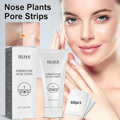 Nose Pore Cleaner, 30g Blackhead Remover Cream with 60 Strips, Facial Deep Cleansing Nose Mask