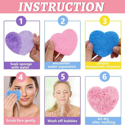 Heart Shaped Facial Cleansing Sponge, 60pcs/set?Compressed?Soft Face Wash Sponges, Face Scrubber, Facial Skin Care Tool for Women & Men