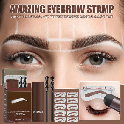 Waterproof Eyebrow Powder Set (1 Set), Including 10pcs Eyebrow Stamp & 2pcs Brush, Long Lasting Eyebrow Powder Stick, Eye Brow Makeup Tool for Women