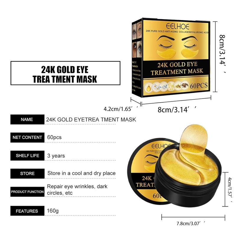 60 Pcs 24K Gold Under Eye Patches, Anti-Aging Eye Mask Infused with Collagen and Hyaluronic Acid - Reduce Dark Circles, Puffiness, and Wrinkles Moisturize Repair