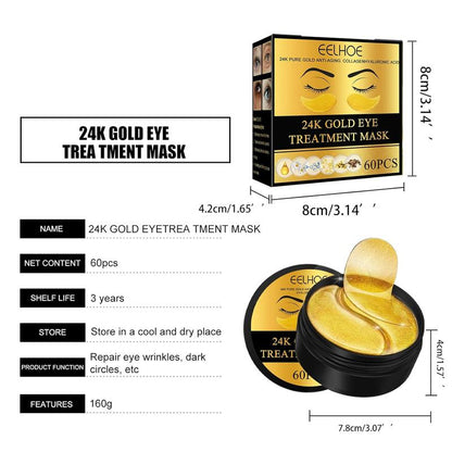 60 Pcs 24K Gold Under Eye Patches, Anti-Aging Eye Mask Infused with Collagen and Hyaluronic Acid - Reduce Dark Circles, Puffiness, and Wrinkles Moisturize Repair