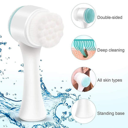 2-in-1 Skin Care Face Brush, Silicone Facial Scrubber, Manual Double Sided Foaming Face Wash Brush, Facial Skin Massager for Facial Cleaning, Exfoliating