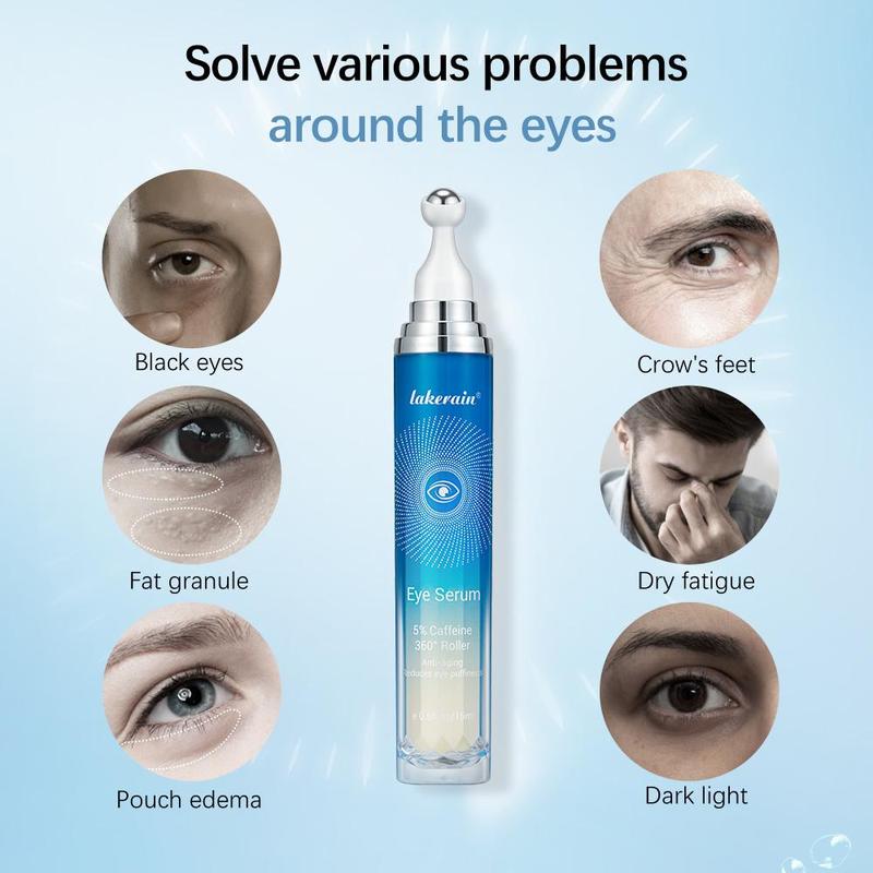 Lakerain Eye Serum for Summer Gift, 1 Count/2 Counts Under Eye Roller Cream for Dark Circles and Puffiness, Eye Treatment Serum with 360¡ã Massage Ball, Suitable for Under Eye Dark Circles