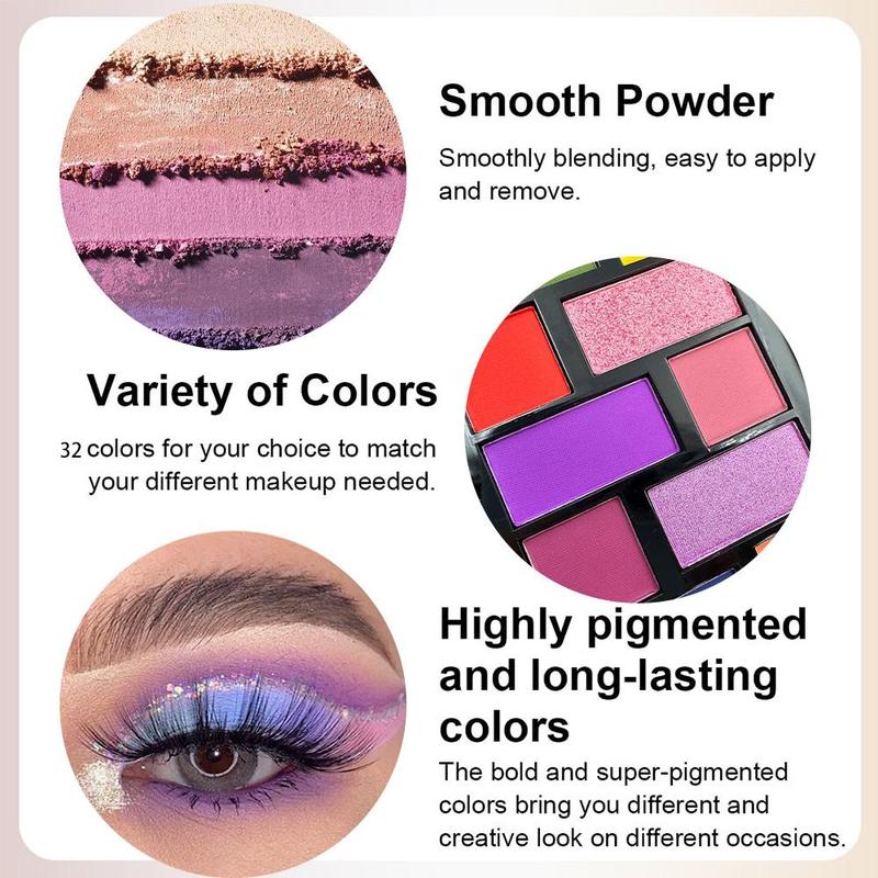 32 Colors Glitter Eyeshadow Palette, 1 Set Shimmering Eyeshadow Makeup Product, High Pigmented Glittering Blendable Eyeshadow Powder