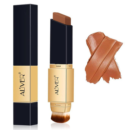 2 in 1 Concealer Stick Foundation & Cosmetic Brush(2pcs/box), Long Lasting & Full Coverage Pore Concealer with Makeup Brush, Moisturizing Liquid Foundation, Sunscreen Base Makeup Product