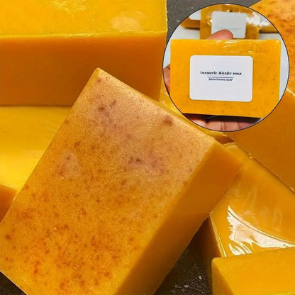 AILIYZ Lemon Turmeric and Kojic Acid Brightening Soap, Facial Cleanser Set, Moisturizing Soap Set with Soap Protector Bag,Natural turmeric soap bar