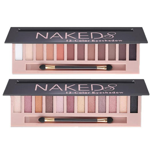 2 Pack 12 Colors Makeup Nude Colors Eyeshadow Palette Natural Nude Matte Shimmer Glitter Pigment Eye Shadow Pallete Set Waterproof Smokey Professional Beauty Makeup Kit