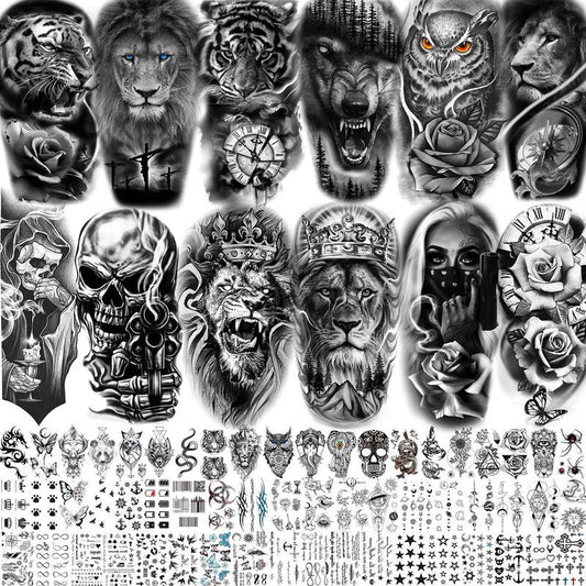 Animal Pattern Temporary Tattoo Sticker, 69pcs/set 3D Realistic Tiger Lion Pattern?Fake Tattoo Sticker, Body Art Sticker for Women & Men