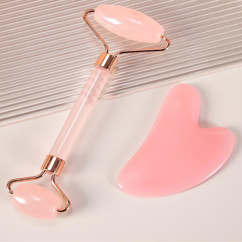 2pcs Double Head Face Massage Roller & Heart Shaped Facial Board Set, Professional Skincare Tools for Women