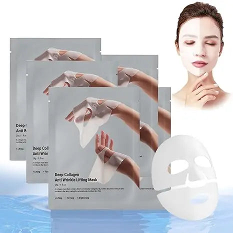 [For All Skin Types] Deep Collagen Anti Wrinkle Lifting Mask, Coco Beauty Bio Collagen Mask, Deep Hydrating Firming Overnight Hydrogel Mask, Pore Minimizing, Elasticity Improvement(5PCS) Skin Repair Skincare Comfort Moisturizing Face Mask