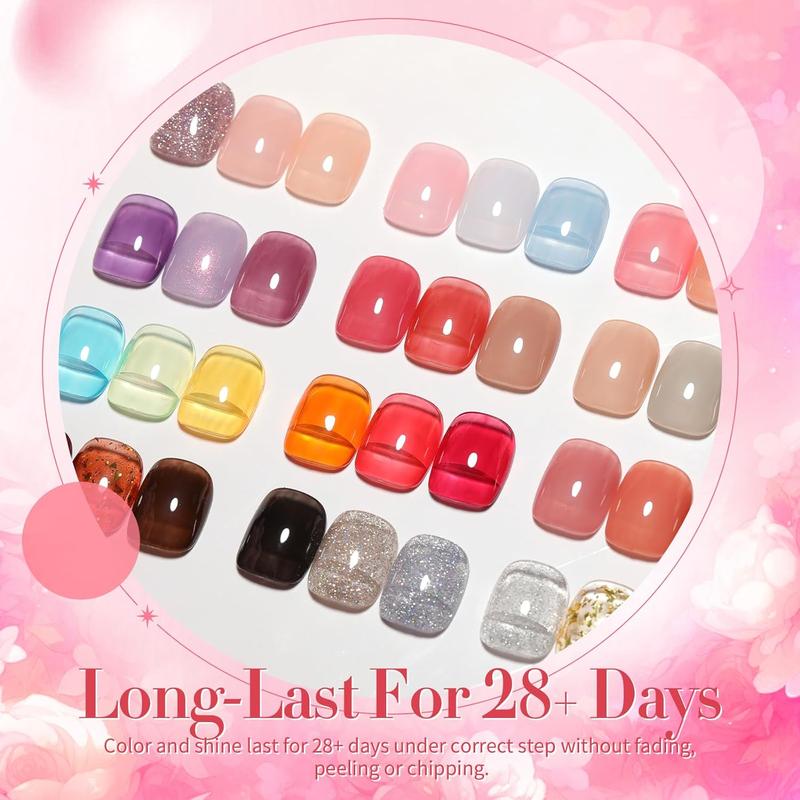 BORN PRETTY 39 Pcs Jelly Gel Polish Set Anna's Garden Series 33 Colors 6ml Jelly Nail Gel with 6 Bottles 10ml Base Top Coat Kit