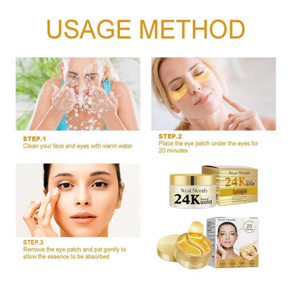 24k Collagen Eye Mask & 24k Collagen Face Cream, 1 Set Brightening & Firming Eye Mask & Moisturizing Face Cream, Beauty & Personal Skin Care Product for Women & Men