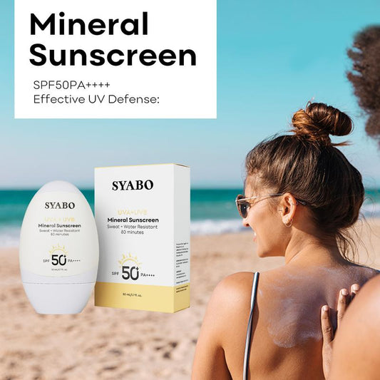 SYABO Mineral Sunscreen, SPF 50+ Sensitive Mineral Sunscreen with Titanium Dioxide, Water Resistant Sun Cream, Broad Spectrum UVA/UVB Sun Protection, 1.7 FL OZ Facial Moisturize Skincare Skin Repair centella serum