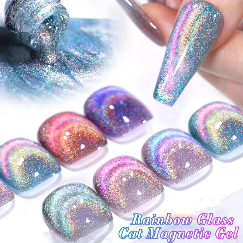 BORN PRETTY Rainbow Glass Cat Eye Magnetic Gel Polish 6 Colors Nails Art Set With Magnetic Stick Need UV Light