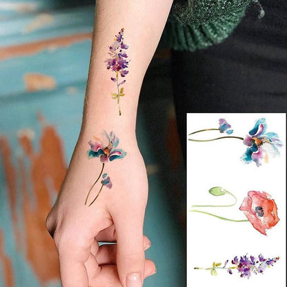 Flower Pattern Temporary Tattoo Stickers, 12pcs Waterproof Fake Tattoo Stickers, Body Art Stickers For Women & Men