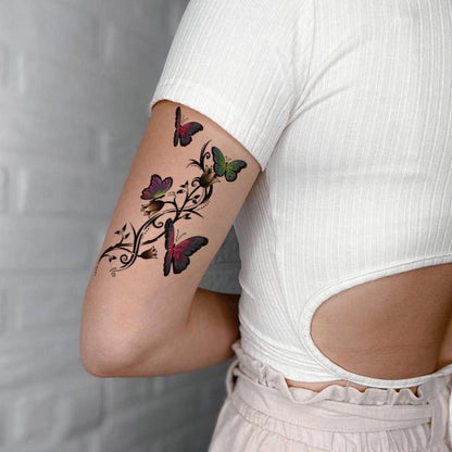 Butterfly & Flower Pattern Temporary Tattoo Sticker (1 Piece), Waterproof Fake Tattoo Sticker, Fake Tattoo Paste, Body Art Tattoo Sticker For Adults, Women, Girls & Men, Temporary Body Art For Festival, Party