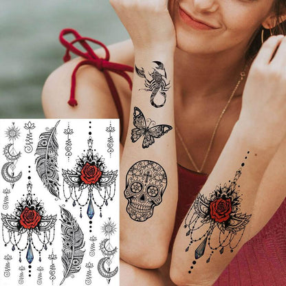 Vintage Butterfly & Moon Pattern Temporary Tattoo Sticker, 28pcs/set Waterproof Fake Tattoo Sticker, Body Art Sticker for Women & Men