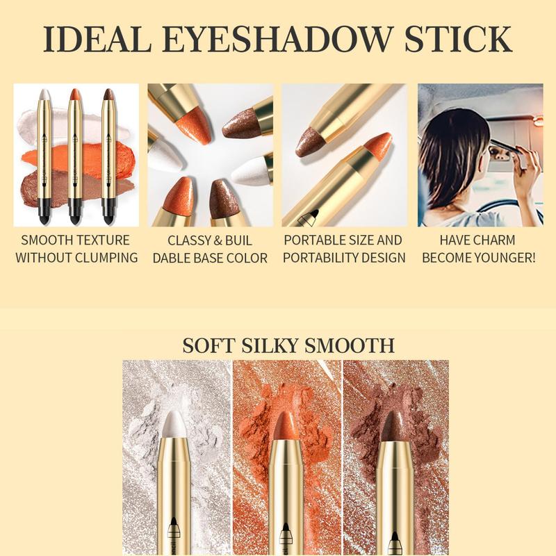 1 Count 2 in 1 Double-ended Highlighter Eyeshadow Stick, Natural Pearlescent Fine Sparkling Contouring Eyeliner Lying Silkworm Pen, Eye Brightening Makeup Stick