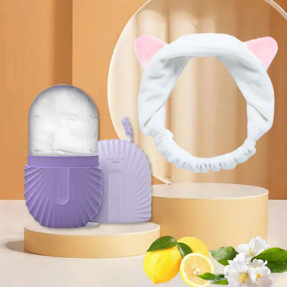 Face Ice Roller & Hair Band Set, 1 Count?Facial Massage Popsicle Mold & 1 Count?Cat Ear Design Headband, Skincare Tools for Women & Men