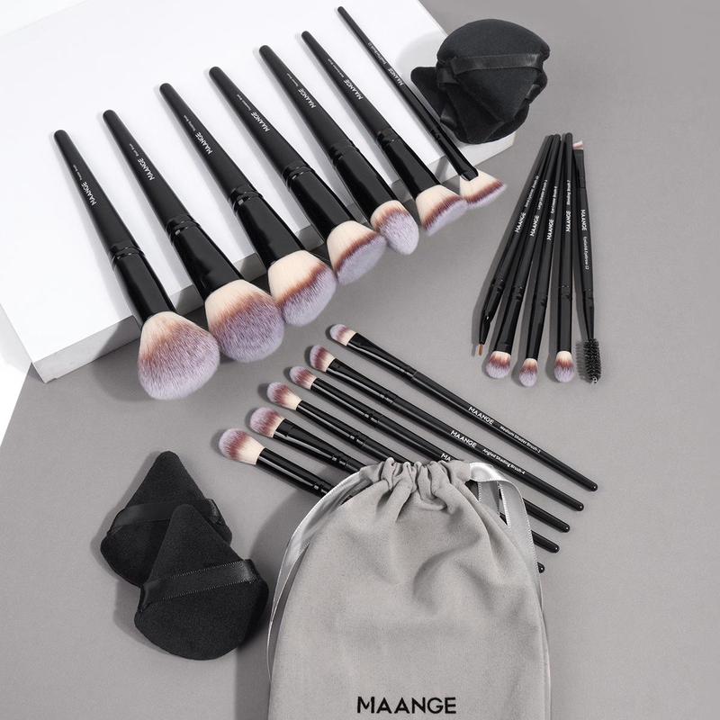 Beauty Makeup Cosmetic Tool Set, 18pcs/set Professional Makeup Brush Set & 1 Count Drawstring Pouch & 5 Counts Triangular Power Puff, Great for Beginners, Cosmetic Aids for Summer Gift, Foundation Tool, Summer Gift