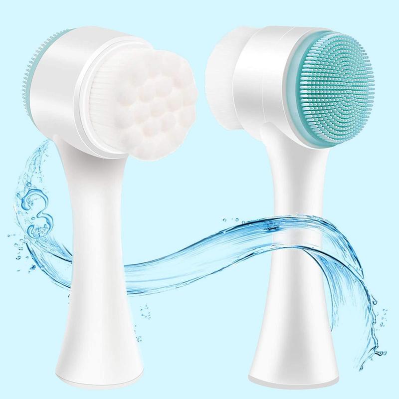 2-in-1 Skin Care Face Brush, Silicone Facial Scrubber, Manual Double Sided Foaming Face Wash Brush, Facial Skin Massager for Facial Cleaning, Exfoliating